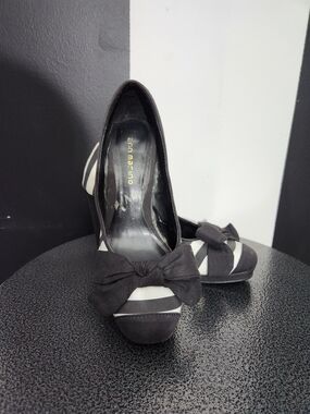 ann marino Black & White Striped Bow  Heels